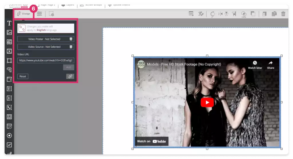 צילום מסך של פאנל הגדרת מקור הווידאו בעורך GoMixApp הכולל שדות Video Poster, Video Source וכתובת URL של יוטיוב לצד תצוגה מקדימה של הסרטון