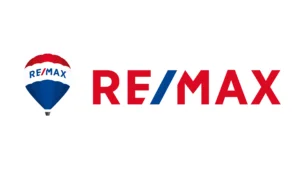 לוגו RE/MAX הכולל אייקון כדור פורח בצבעי אדום, כחול ולבן ושם החברה
