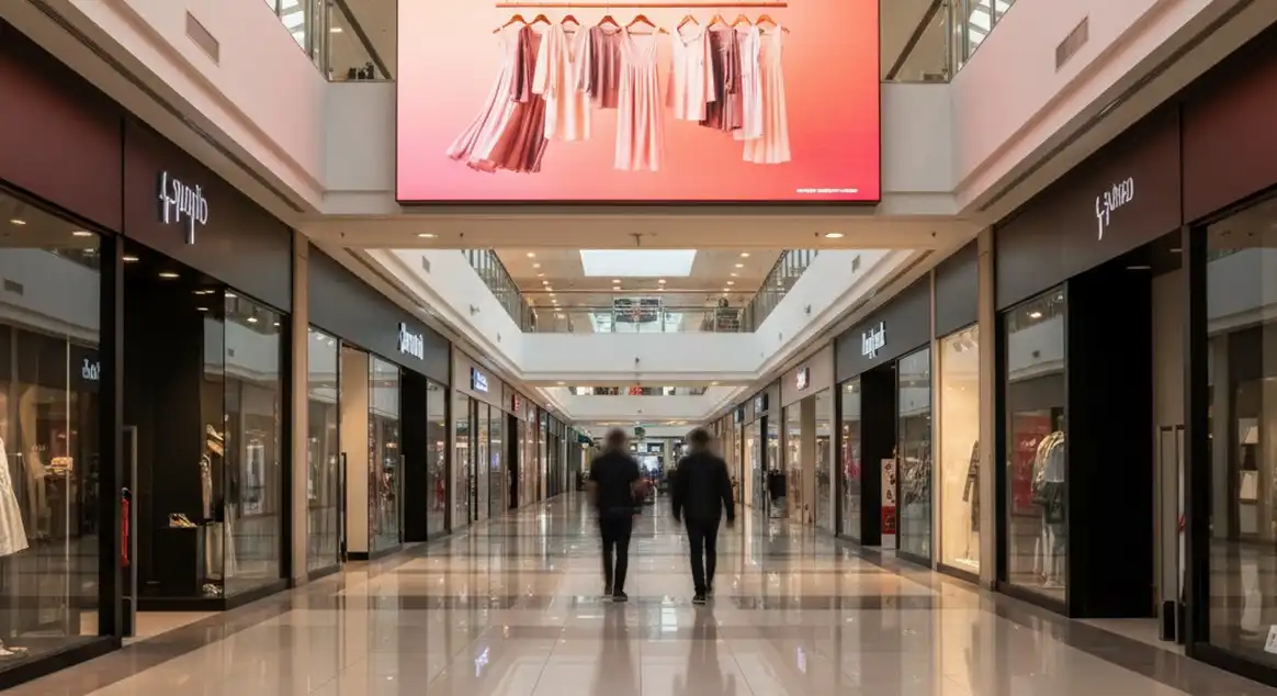 A candid, warm photograph of two people smiling and interacting with a illuminated LED display screen in a modern clothing store. תמונה כנה, חמימה ומציאותית של בעלת עסק מרוצה (אישה בשיער מתולתל וחולצה כתומה) המדגימה בחיוך מסך לד (LED) אנכי ומואר ללקוחה צעירה (עם משקפיים). השתיים עומדות בחנות בגדים מעוצבת ונעימה עם תאורה חמימה. על מסך הלד מוצגות פרסומות למותג אופנה הכוללות את הטקסט העברי "קולקציית קיץ - 20% הנחה", "אופנה", ו-"מבצעים". הרקע מטושטש ברכות ומציג קולבים עם בגדים וקיר לבנים. התמונה מאופיינת באווירה נגישה, מודרנית ואנושית.אשה מחייכת בחמימות מדגימה ללקוחה מסך לד אנכי בתוך חנות בגדים מעוצבת. על המסך מוצגת פרסומת בולטת לקולקציה חדשה בעברית. התמונה בעלת תאורה טבעית חמימה ומעבירה תחושת נגישות וחדשנות טכנולוגית לעסקים.אשה מחייכת בחמימות מדגימה ללקוחה מסך לד אנכי בתוך חנות בגדים מעוצבת. על המסך מוצגת פרסומת בולטת לקולקציה חדשה בעברית. התמונה בעלת תאורה טבעית חמימה ומעבירה תחושת נגישות וחדשנות טכנולוגית לעסקים.